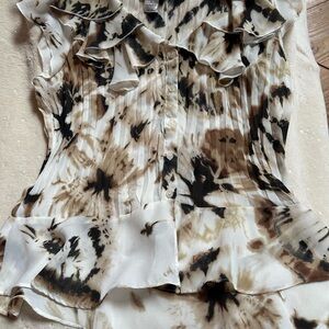 Allison Taylor Ruffled Blouse - Brown and Black